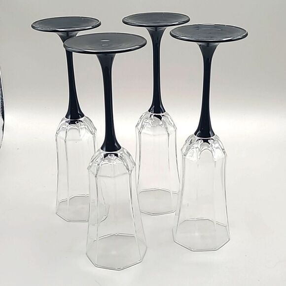 Vintage Luminarc France "Octime" Black Champagne Flutes, Set of 4 - Picture 3 of 4
